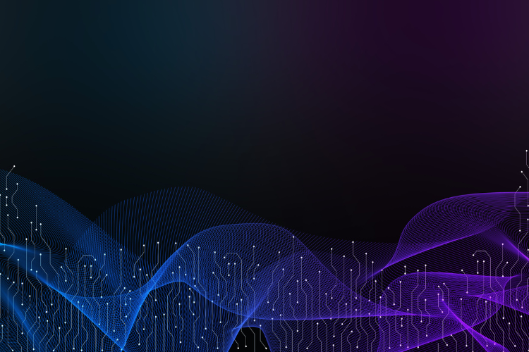 Abstract digital wave with glowing blue and purple lines