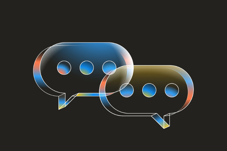 Two speak bubbles against a black background