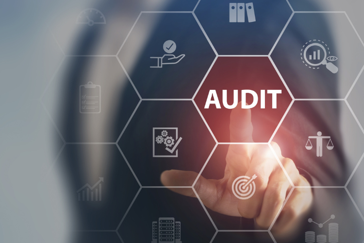 stock image of audit button