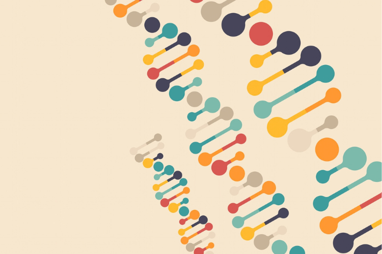 DNA helixes on beige background