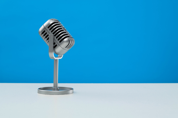 Stock image of a microphone on a flat surface