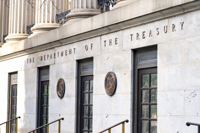 Front of the US Treasury building